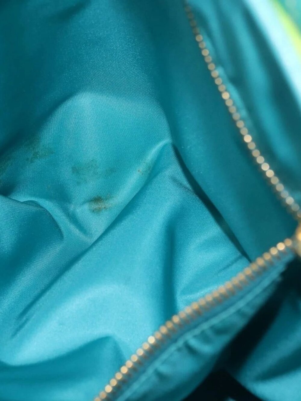 PRADA Tote Bag Nylon Leather Turquoise Blue Gold Auth 147406 - Picture 13 of 16